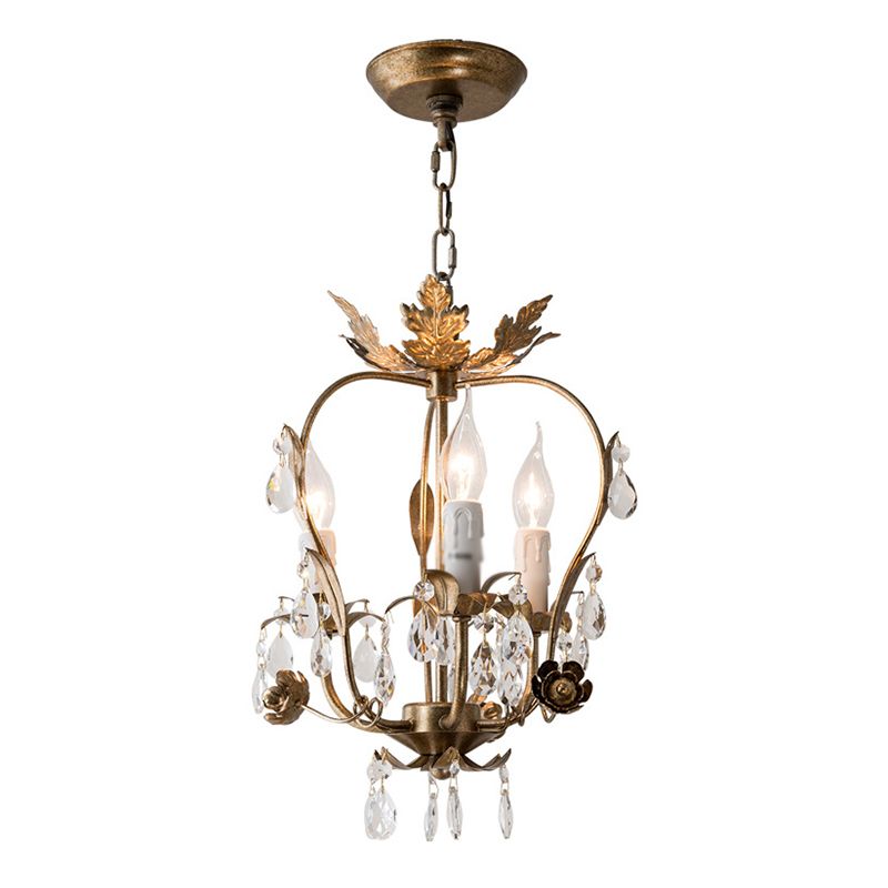 12,2 "breites Vintage Rustikalstil Kristallkronleuchter Licht 3 Licht Metallic Blatt dekoratives Schlafzimmer Anhänger Licht in Gold