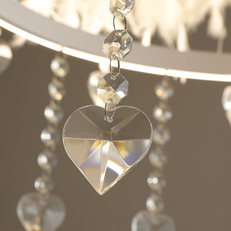 Tapered Feather Chandelier Pendant Nordic LED Hanging Light Fixture with Crystal Decor for Dining Room