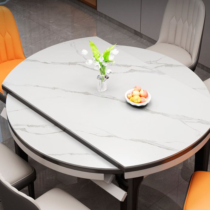 Modern Stone Round Dining Table Rubber Wood Base for Dining Room
