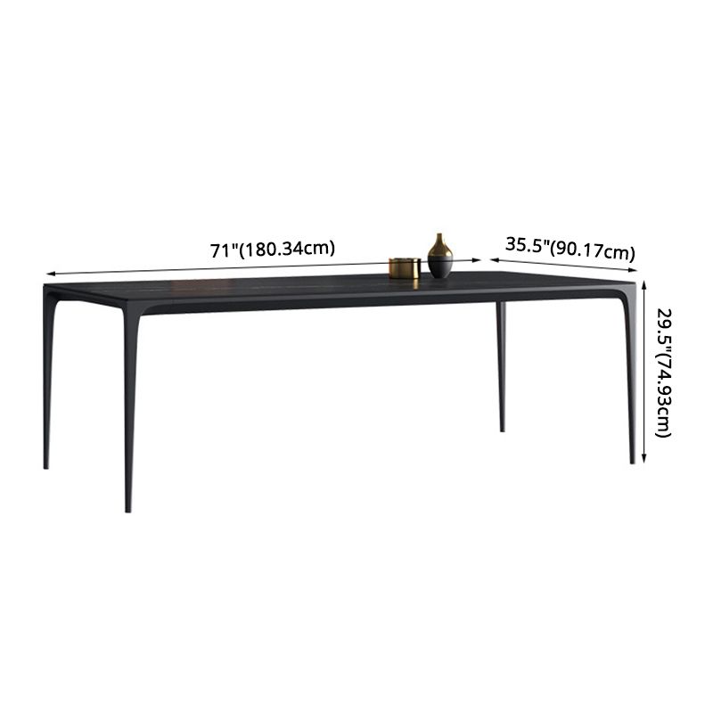 Moderna de comedor negro de piedra sinterizada con mesa rectangular y base de comedor formal de base de metal