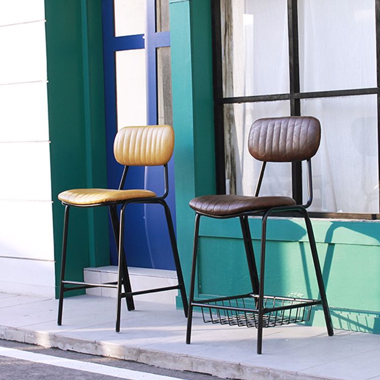 Industrial Leather Distressed Quilted Barstool Indoor Tall Stool with Rectangle Seat