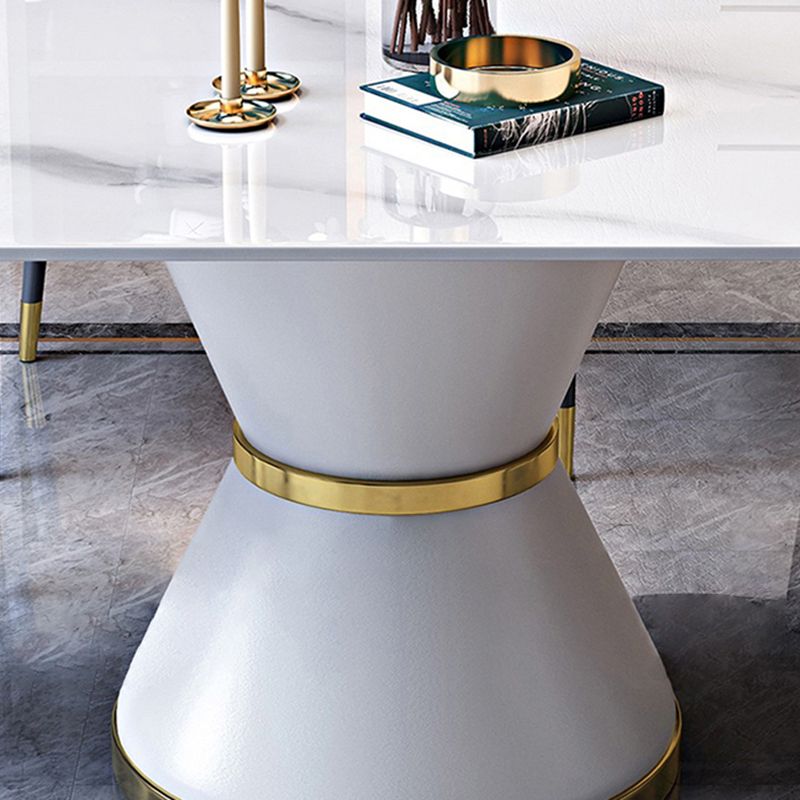 Luxury Round White Stone Top Dining Table with White & Gold Pedestal