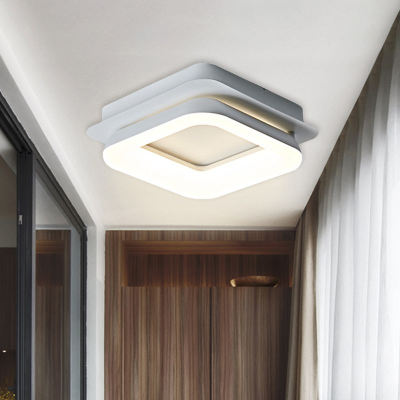 White Round/Square Flush Pendant Light Minimalist Metal LED Ceiling Mounted Fixture for Bedroom in Warm/Natural Light