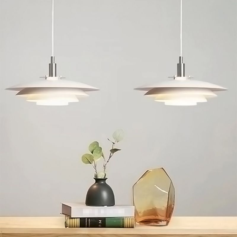Layered Restaurant Pendant Lamp Metal Single-Bulb Macaron Hanging Light