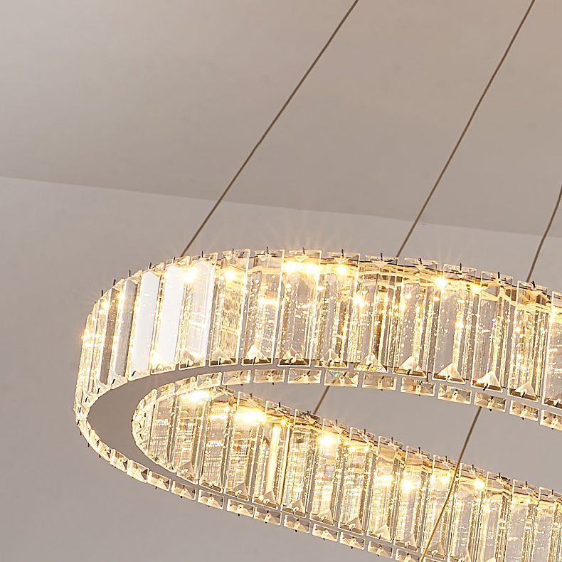 Luz de la isla ovalada plateada lámpara de lámpara de cristal led nórdico lámpara de lámpara de lámpara