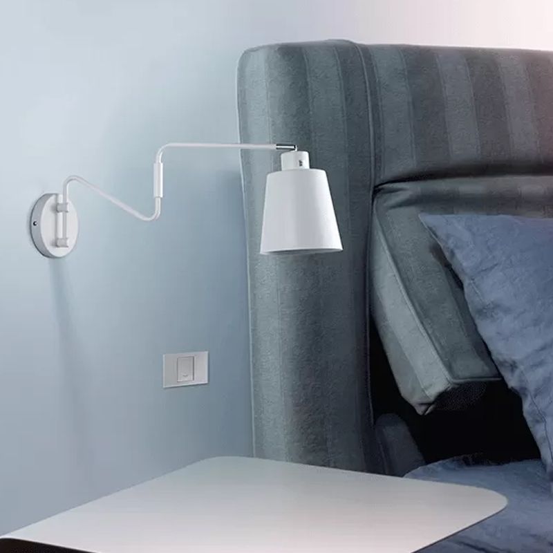 Lámpara de pared de trompeta blanca modernismo 1 lámpara de apliques de metal bulbo con brazo oscilante