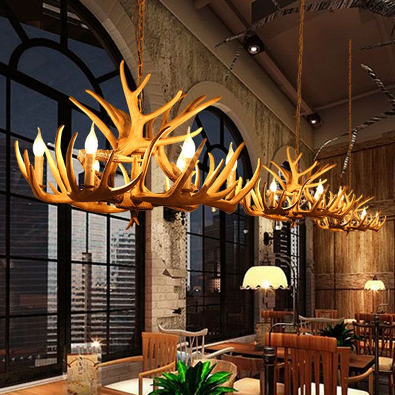 Deer Horn Resin Chandelier Lighting Classic Style Dining Room Pendant Light Fixture