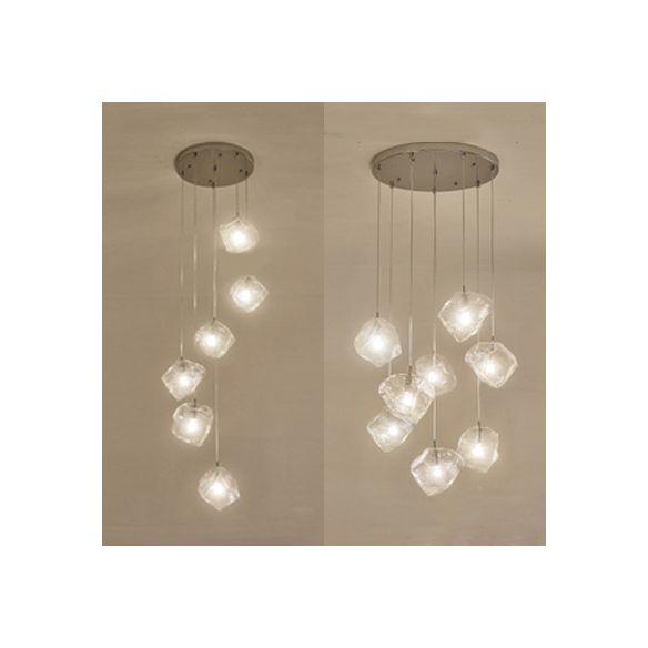 Rock Clear Glass Cluster Pendant Contemporary 5/6/8 Lights White Led Hanging Light Fixture with Round/Linear Canopy