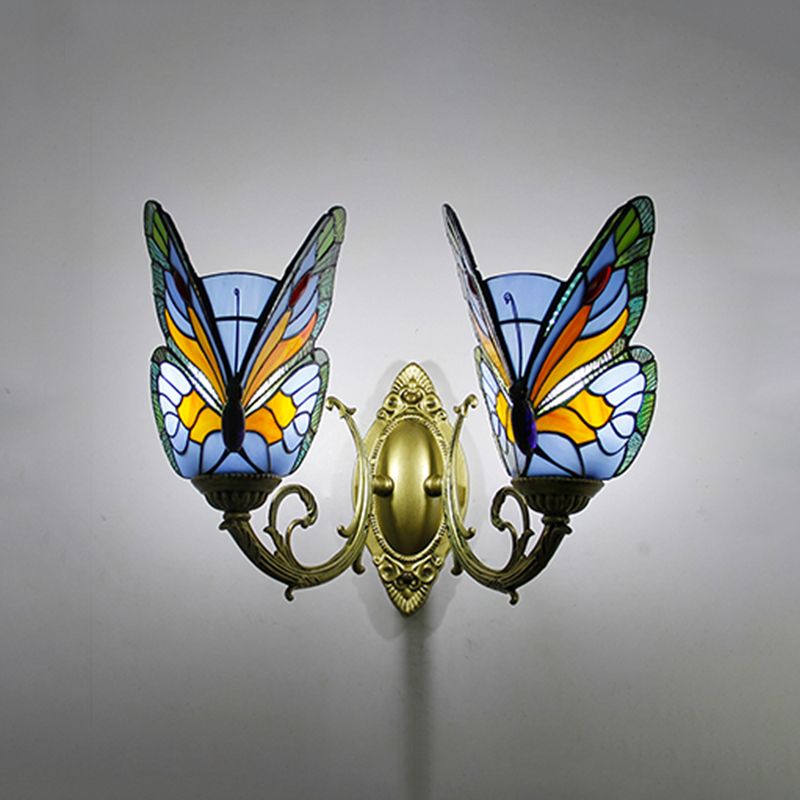 Tiffany Butterfly Sconce Light Fixtures Glass Wall Light Sconce for Bedroom