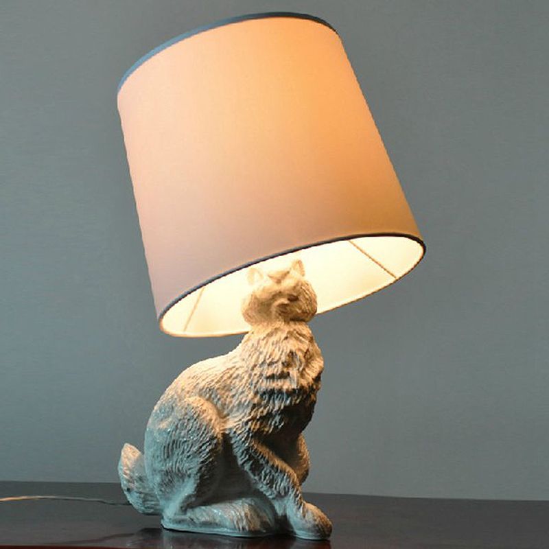 Barreau rustique Lumière de nuit 1 Bulbe Tissu de nuit Lampe de table en noir / blanc avec base de lapin en résine pour chambre à coucher