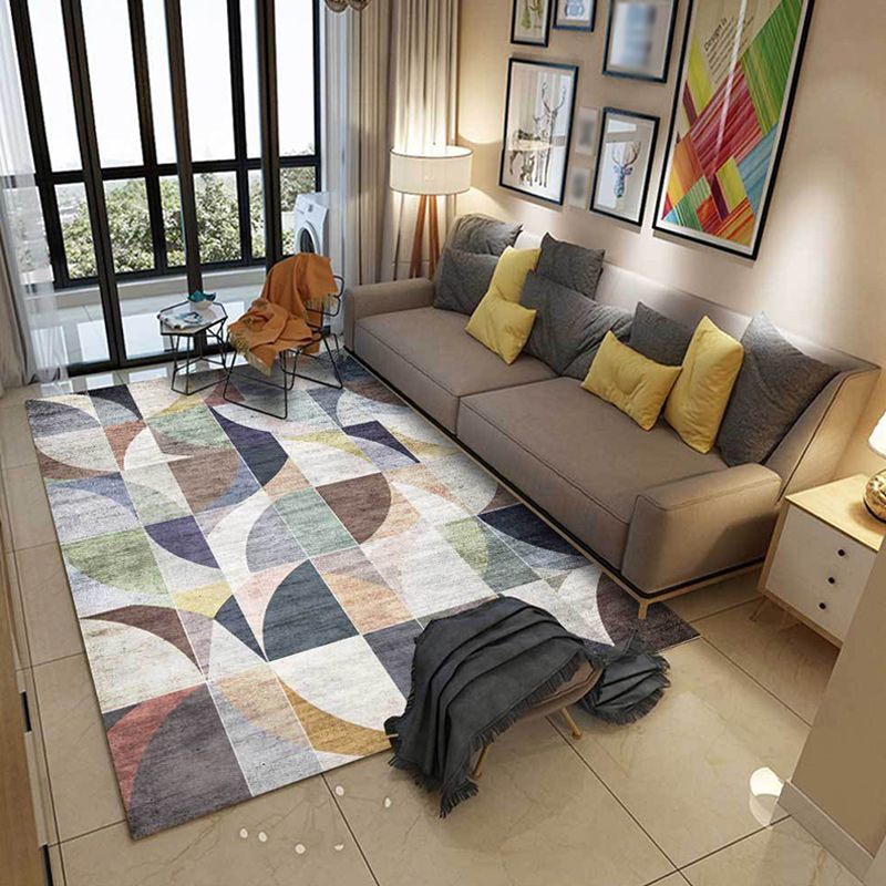 Stylish Colorblock Geometric Pattern Rug Multicolor Novelty Rug Polyester Washable Anti-Slip Area Rug for Living Room