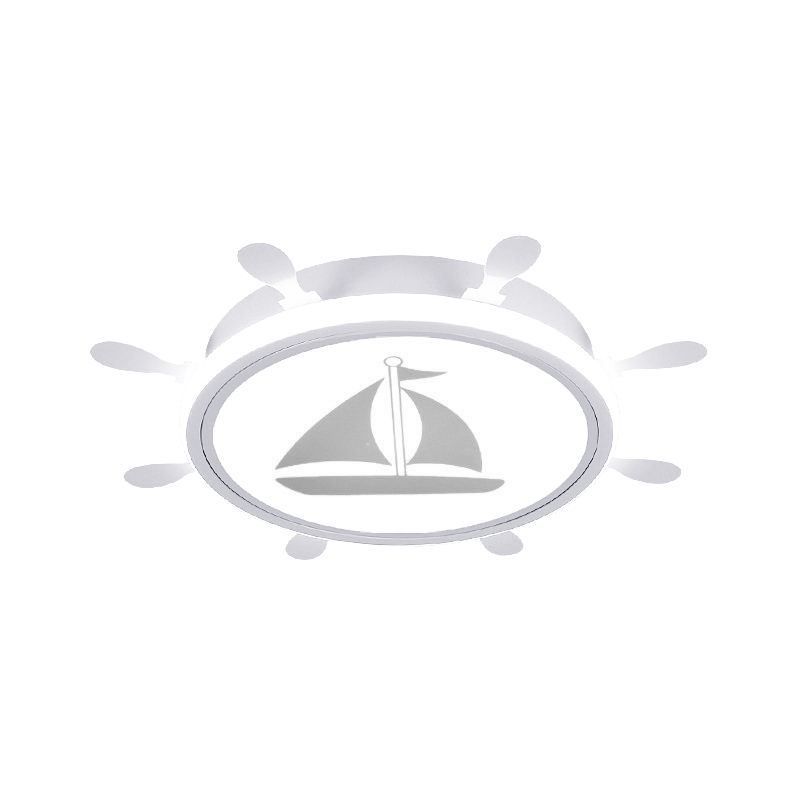 Rudder Flush-Mount Light Fixture Mediterranean Acrylic LED Bedroom Flushmount with Sailboat Pattern in Blue/White, 18"/21.5" W