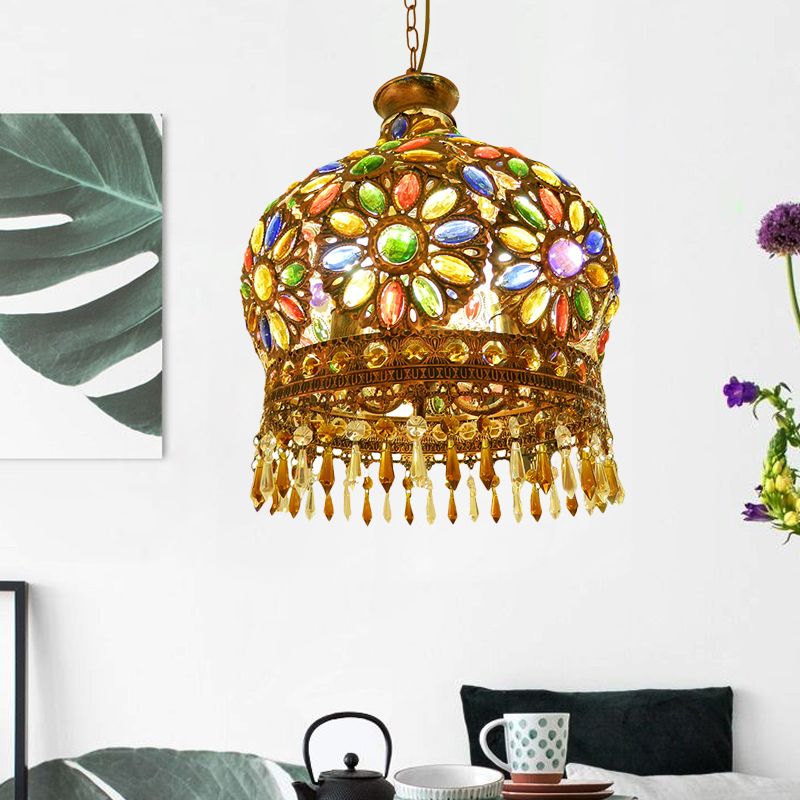 Dome Metal Pendant Chandelier Antique 3 Heads Dining Room Hanging Ceiling Light in Brass