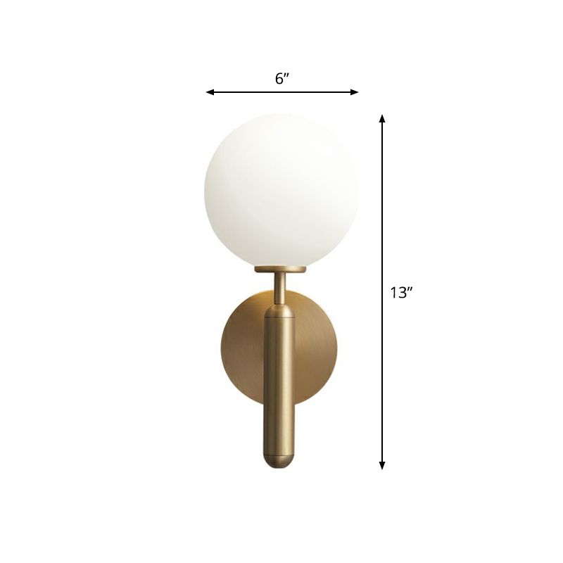 1-Light Living Room Sconce Lighting Minimalist Brass Wall Light with Ball Cream Glass Shade