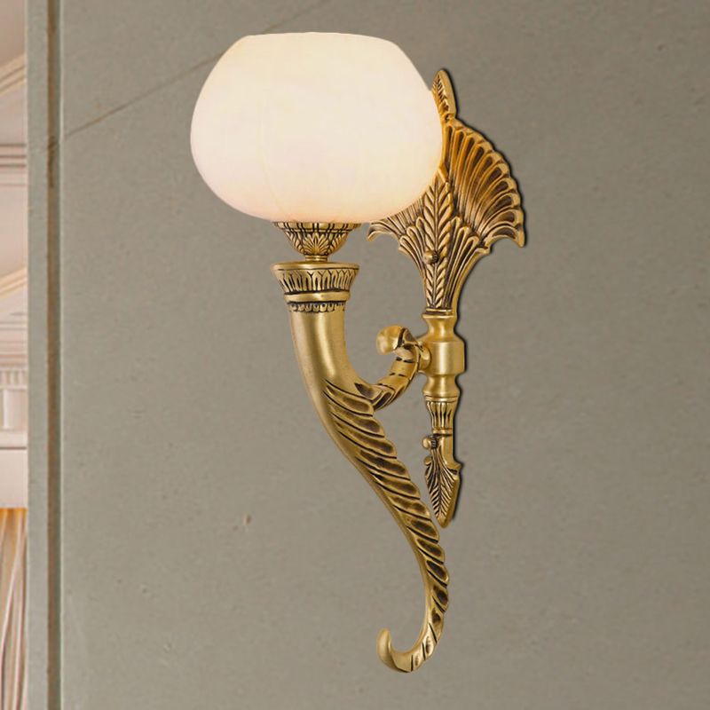 Opal Glass Bowl Wall Light Sconce Traditional Style 1 Light Living Room Wall Lighting in Gold