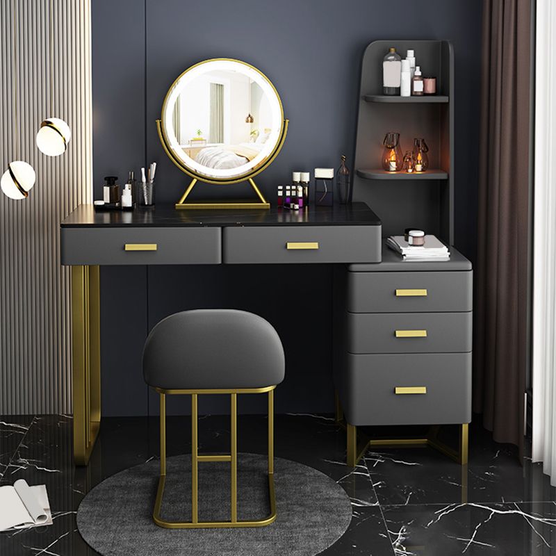 5-Drawer Slate Vanity Makeup Desk with Storage Shelves - 51.2" H