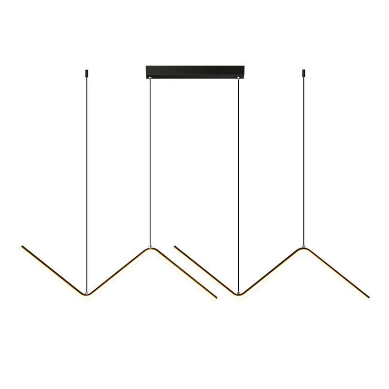 Linear Shape Chandelier Lighting Modern Style Metal 2 Lights Island Lamp in Gold/Black