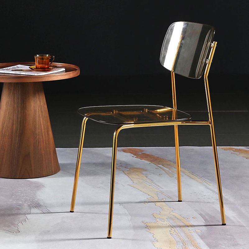 Industrial Armless Dining Chair Plastic Open Back Side Chair with Metal Base