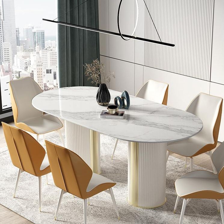 Oval Double Pedestal Furniture Luxury Style Stone Dining Room Collection