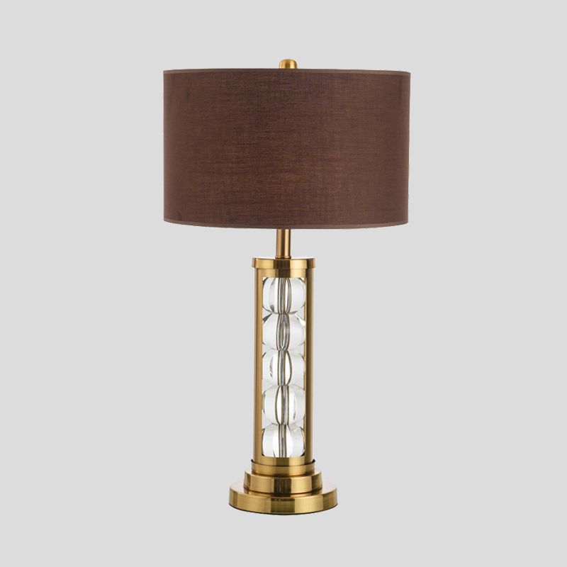 Modern Global Desk Light Clear Crystal 1 Head Table Lamp in Brown with Fabric Shade