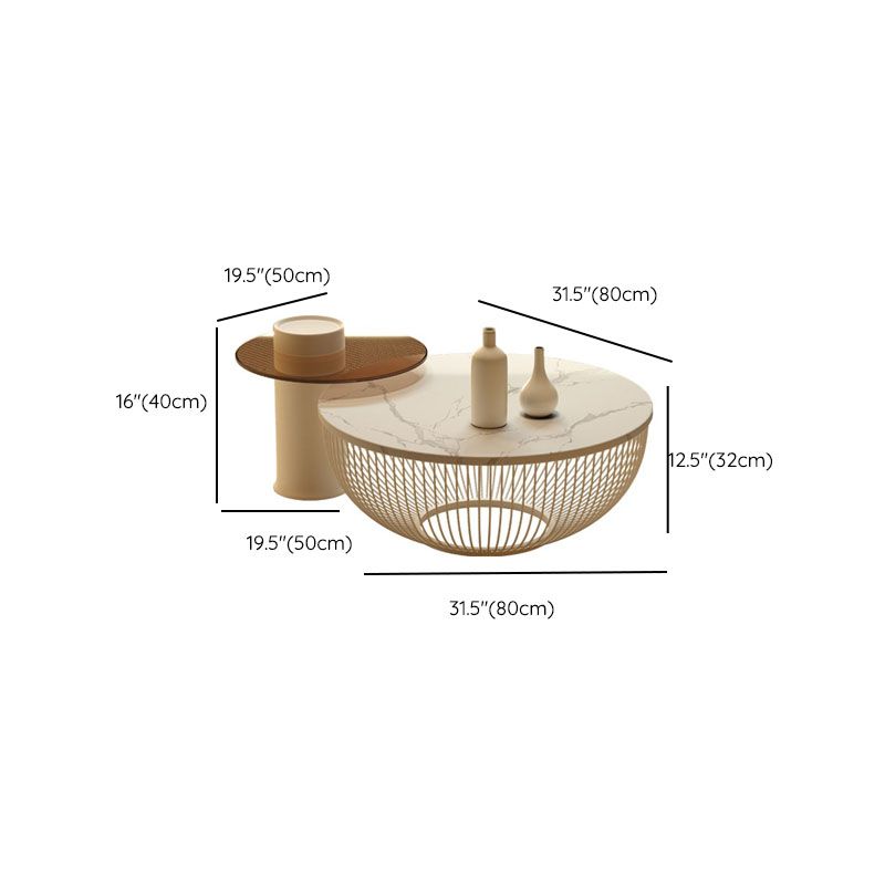 Modern Round Drum Coffee Table Metal Cocktail Table in White