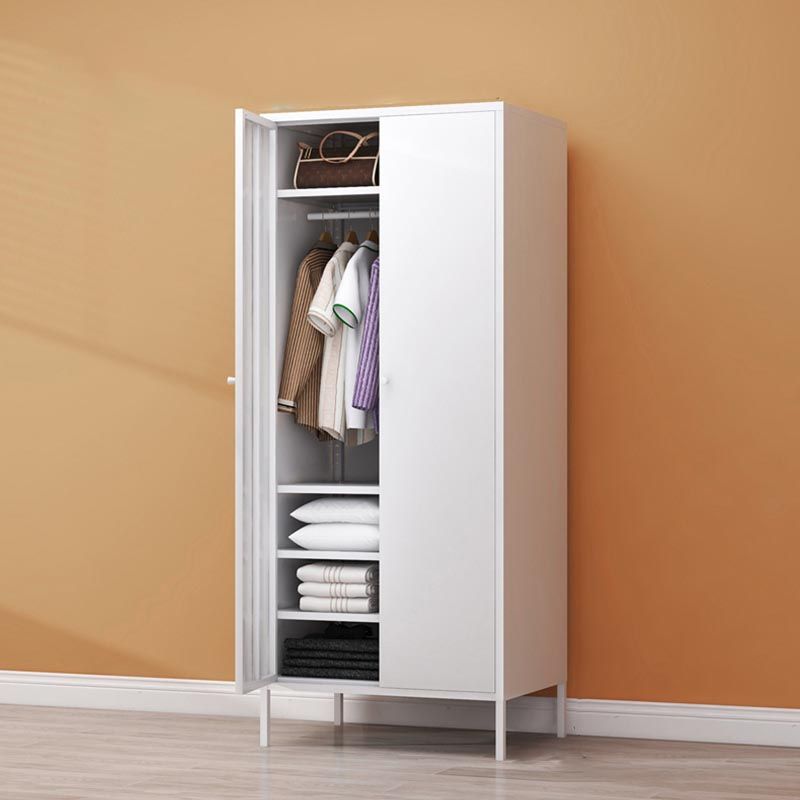 White Steel Wardrobe Cabinet with Adjustable Shelves Modern Wardrobe Closet