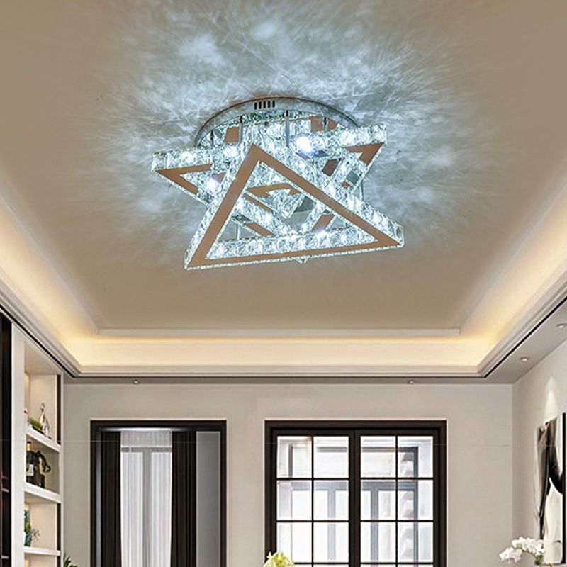 Clear Crystal Triangle Ceiling Fixture Modernity LED Flush Mount Lamp with Tiered Design for Bedroom