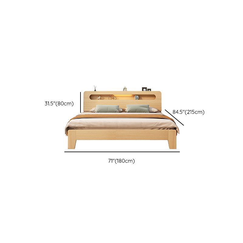 Contemporary Natural Pine Wood Panel Rectangular Mattress Included Panel Bed