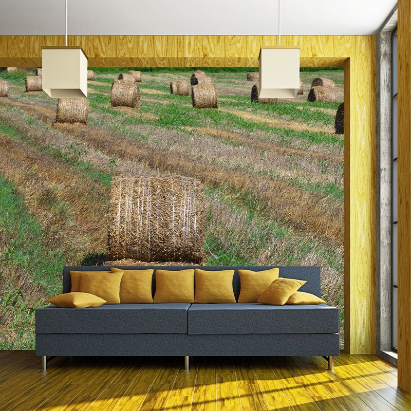 Dry Straw Bales Mural Horizontal Photography Eco-friendly for Decoration