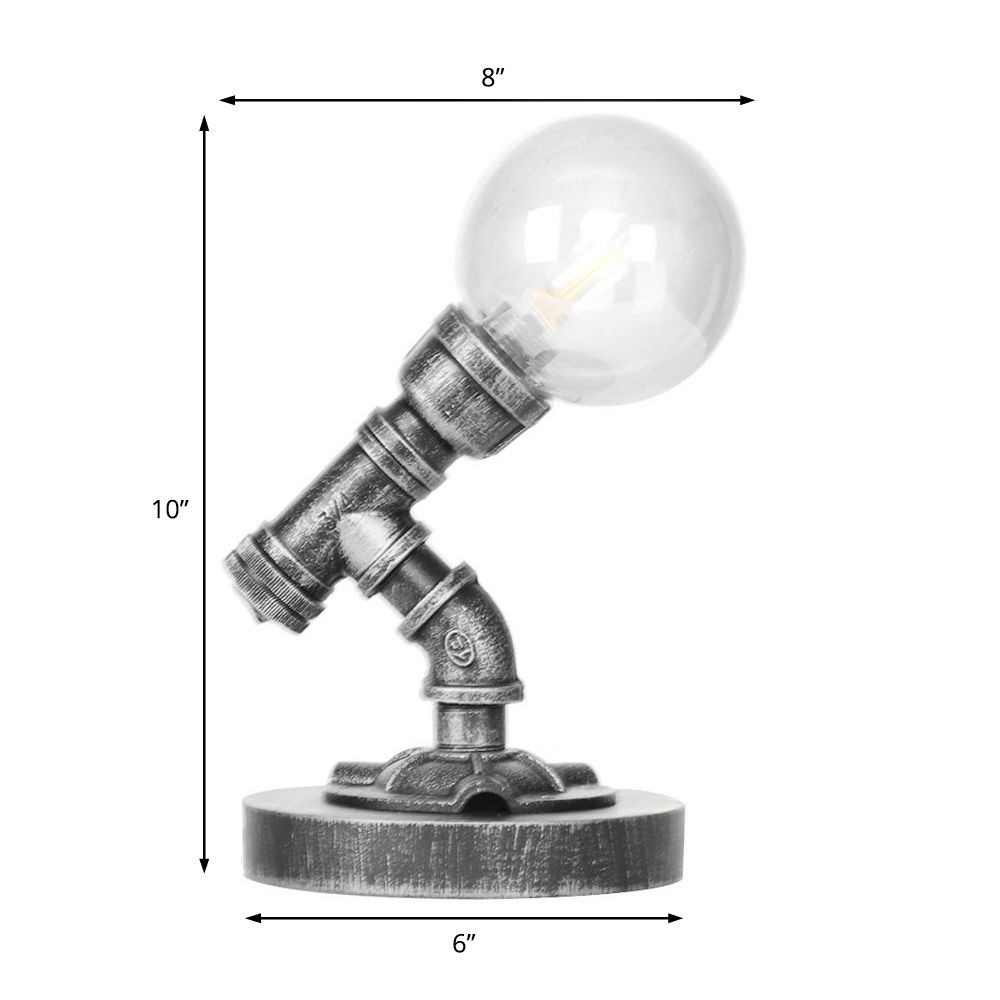 Lámpara de escritorio industrial para sala de estar con bombilla única, iluminación de tareas de vidrio transparente/ámbar, en color plateado antiguo