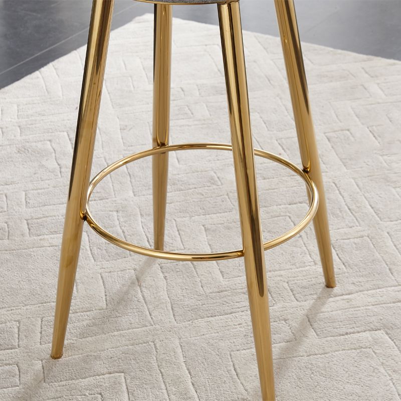 Indoor Round Counter Chair Upholstered Footrest Dining Stool in Grey and Gold