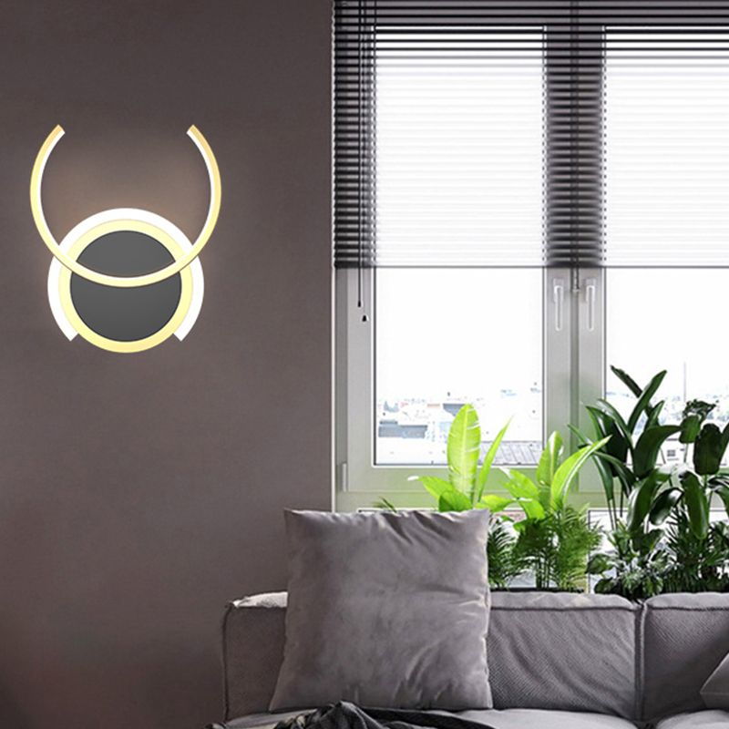 Nordic Modern Style Geometry Shade Wall Sconce Metal 2 Light Sconces in Black for Corridor