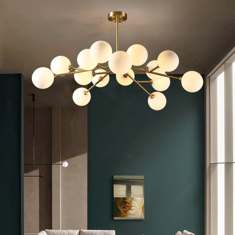 Glass Gold Chandelier in Modern Artistic Style Copper Globe Pendant Light for Interior Spaces