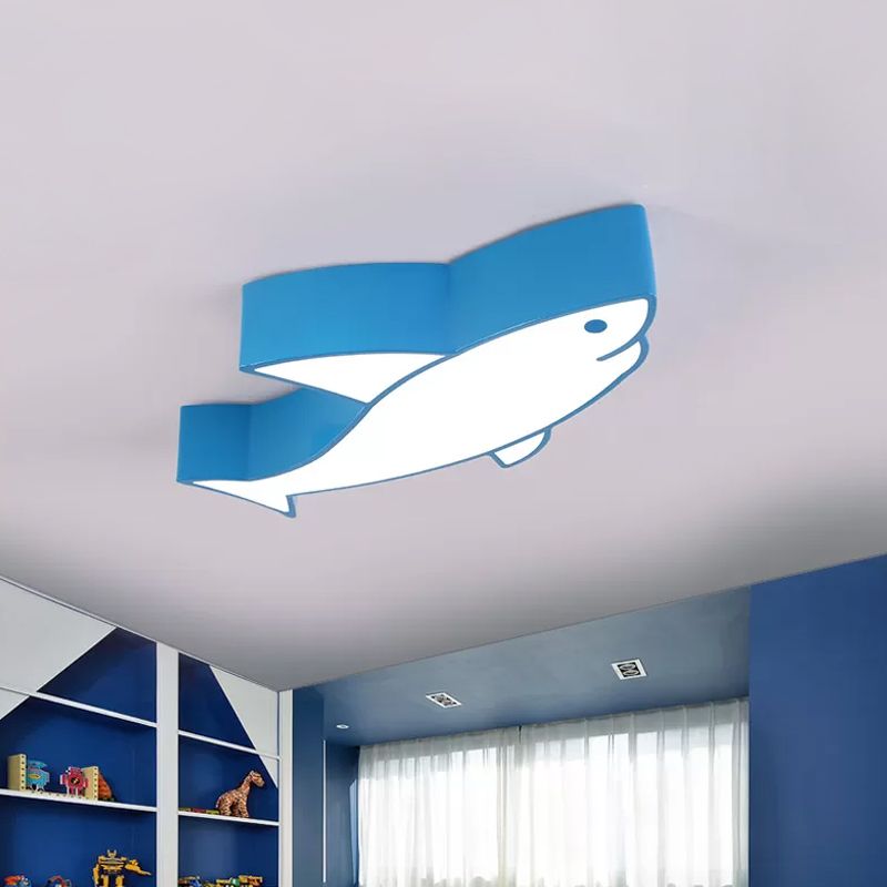 Children LED Light Fixture with Acrylic Shade Red/Yellow/Blue Shark Flush Mount Recessed Lighting