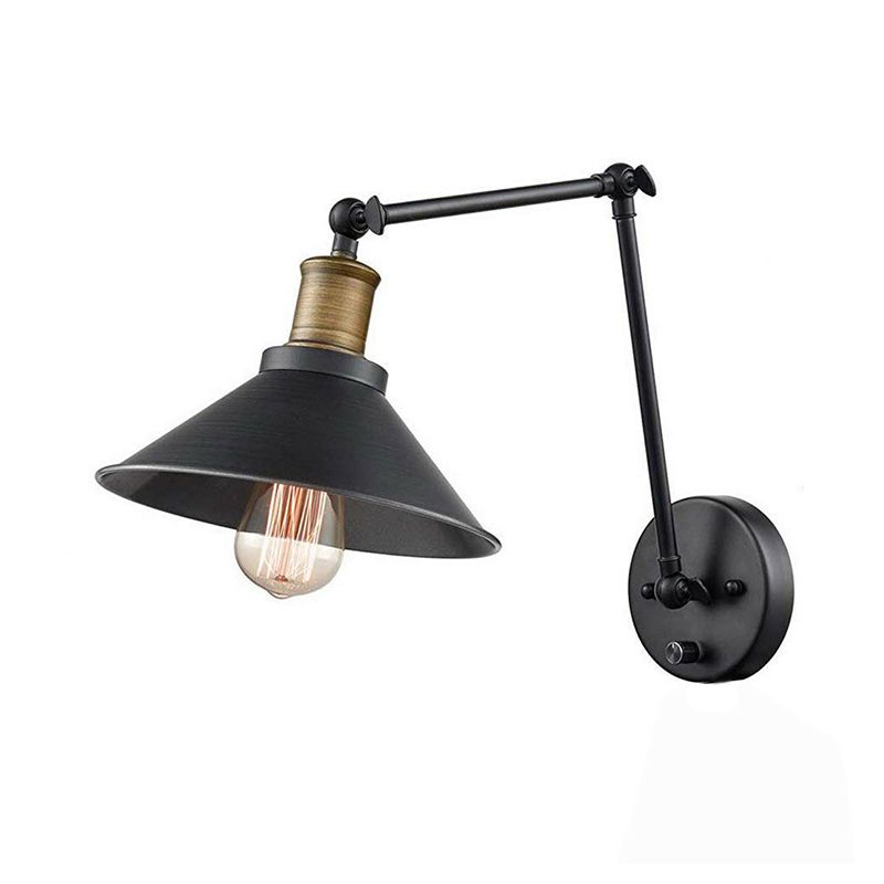 1 Kopfschwung Armwand montierte Lampe Bauernhaus Kegel Metallwandleuchte mit/ohne Stecker Schwarz