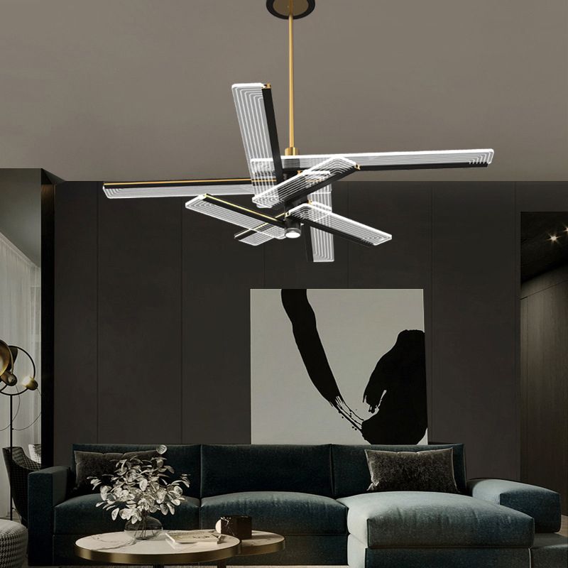 Rectangular Panel Hanging Light Fixture Modern Acrylic Black LED Chandelier for Living Room