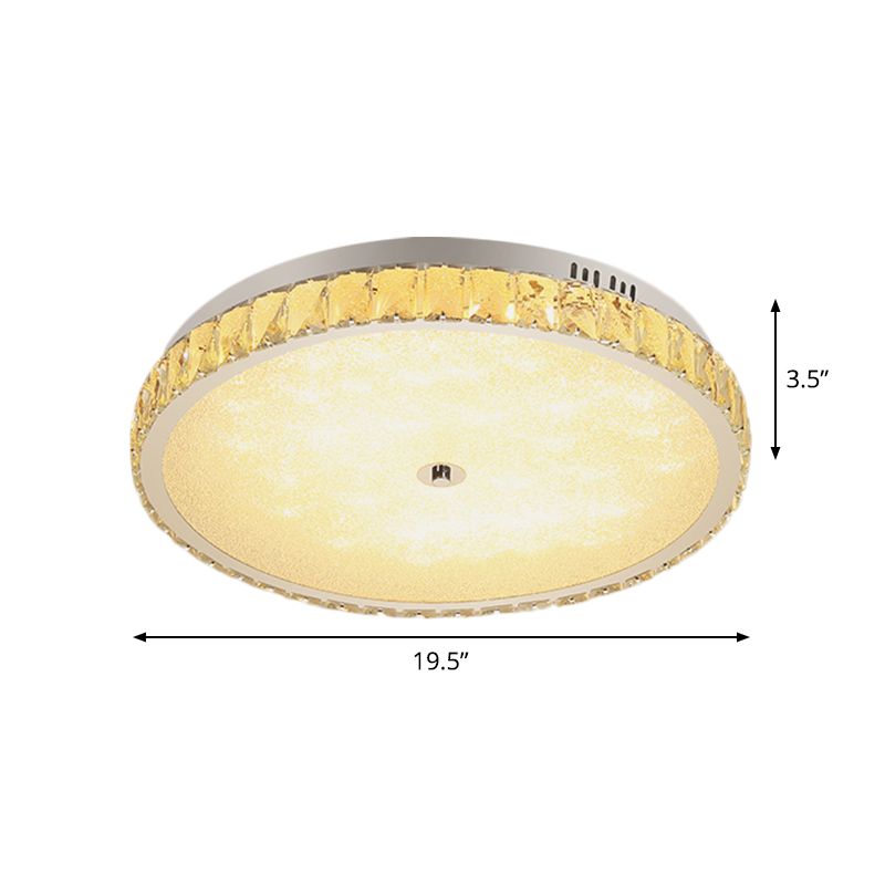 Round/Square Ceiling Lighting Simple Hand-Cut Crystal LED Bedroom Flush Mount Light in Chrome