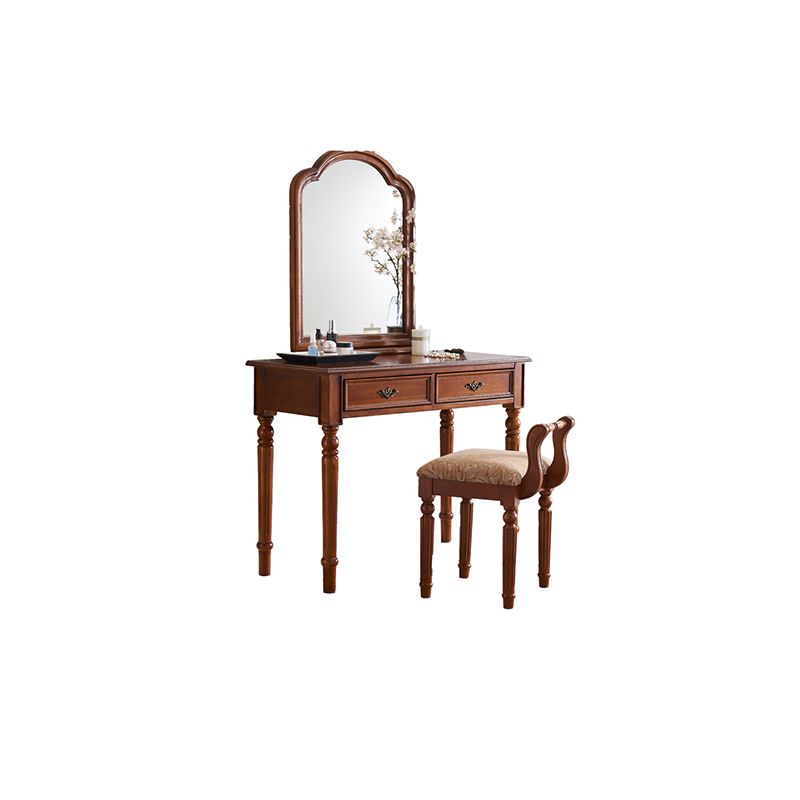Wood Traditional Vanity Dressing Table 2-Drawer Makeup Vanity Desk