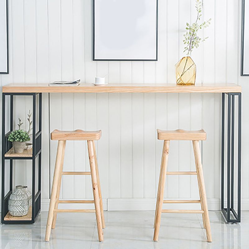 Modern Fixed Table with Metal Base Bar Table for Living Room
