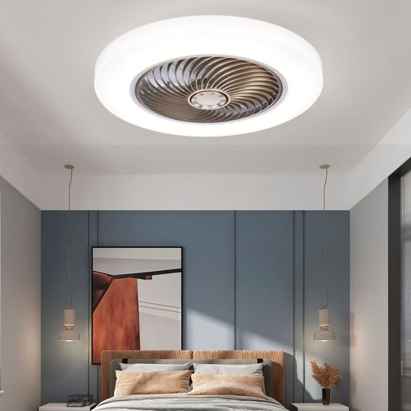 Modern Style Round Fan Light Fixture Acrylic Bedroom LED Semi Flush Ceiling Light