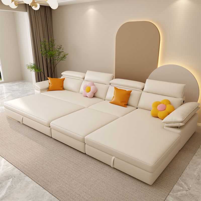 Contemporary Faux leather Sleeper Sofa in White Pillow Top Arms Sofa Bed