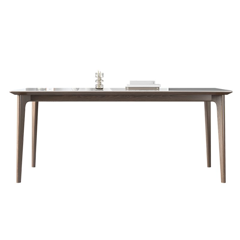 Sintered Stone Rectangle White Table Kitchen Table with Wooden Base and 4 Legs
