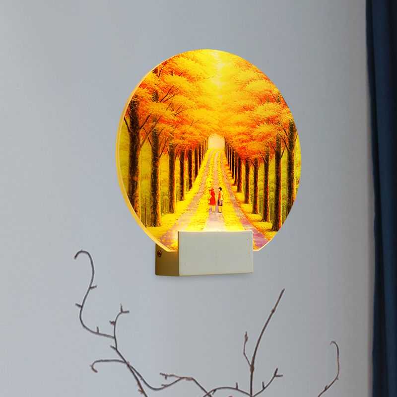 Mernom Automne Avenue acrylique Mural Light LED Mur Murd Murd en jaune avec bras blanc