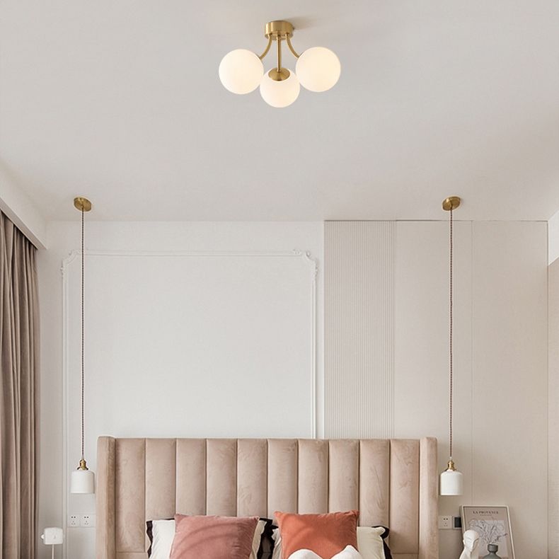 Modern Simple Copper Ceiling Light Ball Shape Glass Shade Ceiling Lamp for Living Room
