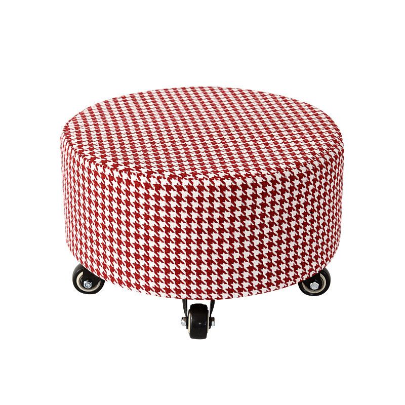Cotton Blend Ottoman Houndstooth Pattern Fade Resistant Round Ottoman with Wheels