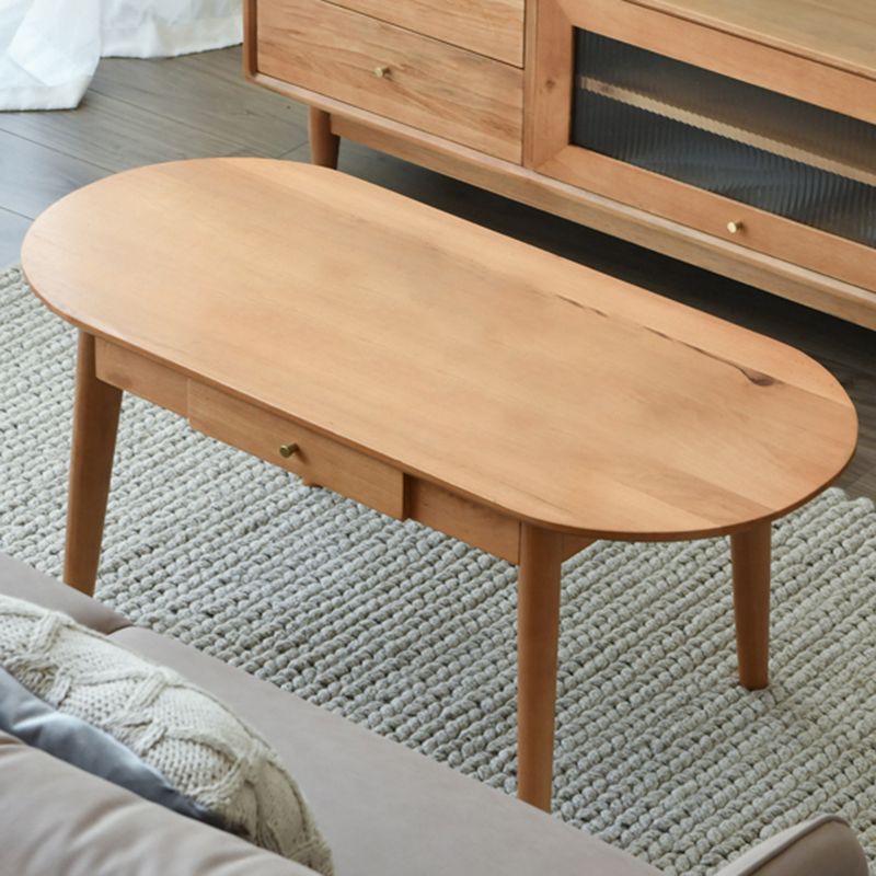 Nordic Solid Wood Cocktail Table with 1 Drawer Oval Coffee Table