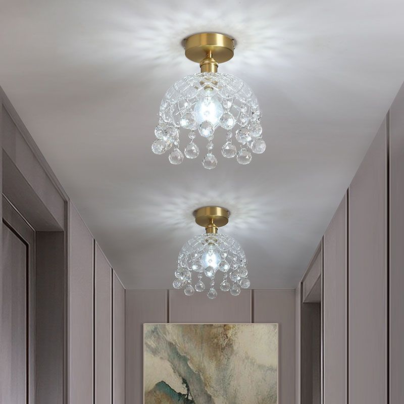 Crystal Crown Semi Flush Mount in Colonial Style Copper Indoor Ceiling Light