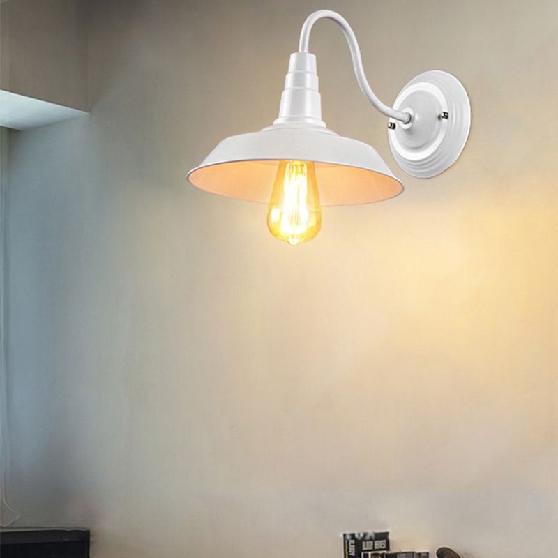 Retro Industrial Style Wall Sconce with Dome Shade Metal Gooseneck Arm Wall Light for Restaurant