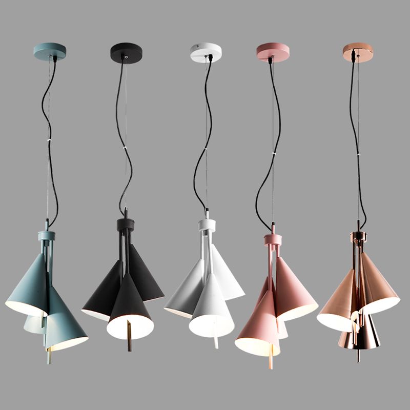 Macaron Style Chandelier Pendant Light Conical Hanging Light with Metal Shade for Restaurant