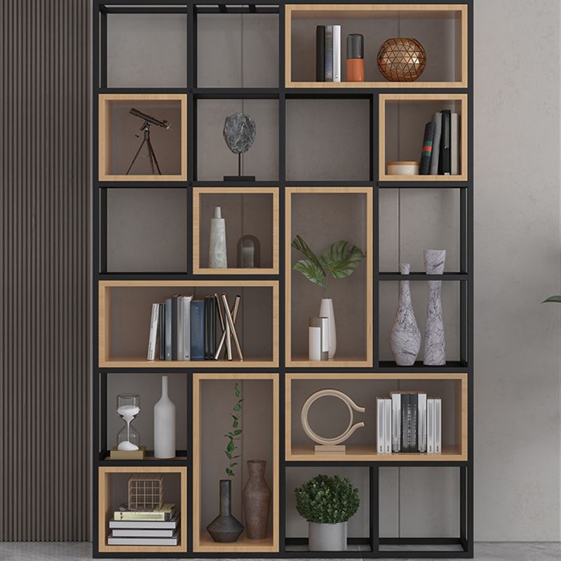 Industrial Open Etagere Bookshelf Iron Frame Solid Wood Shelf Bookshelf